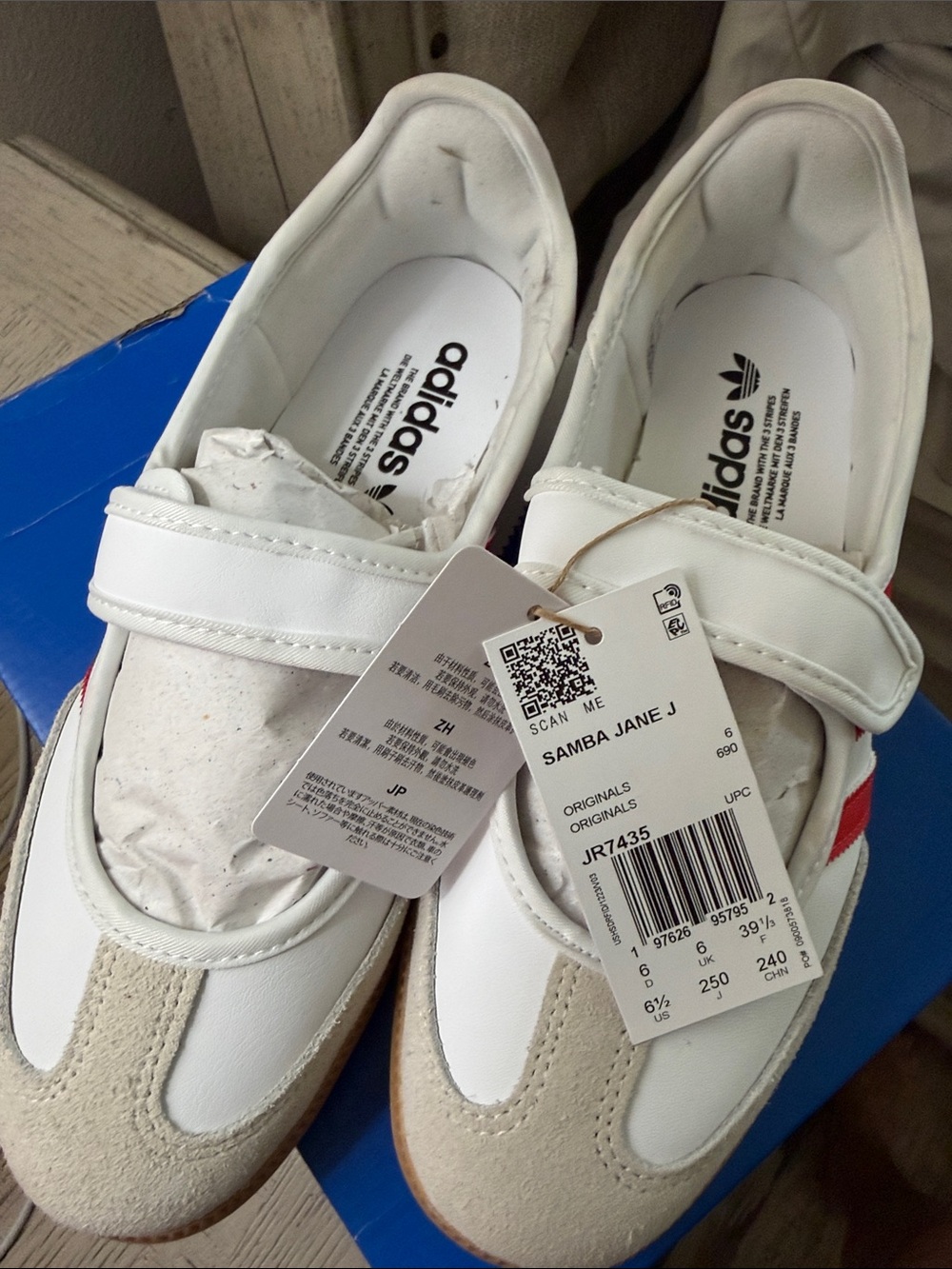 adidas Kids Samba Jane J White with Beige and Red Accents